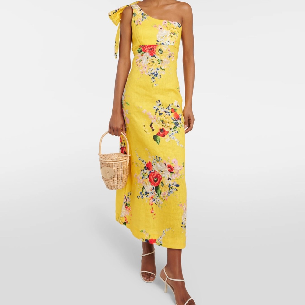 Floral Yellow One-Shoulder Dress